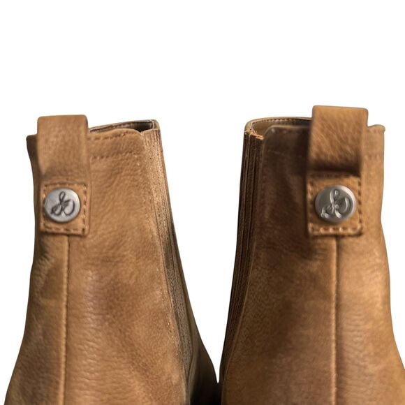 Sam Edelman Wedge Boots Womens Size 8.5 Tan Leather Chelsea Pointed Toe Booties - Picture 10 of 12